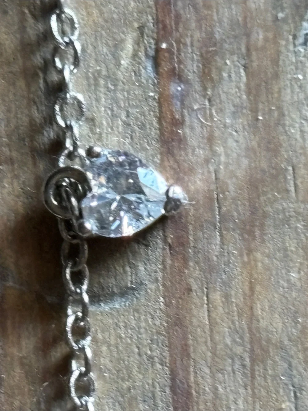 Kids Silver-Tone Necklace with Clear Crystal Heart Drops